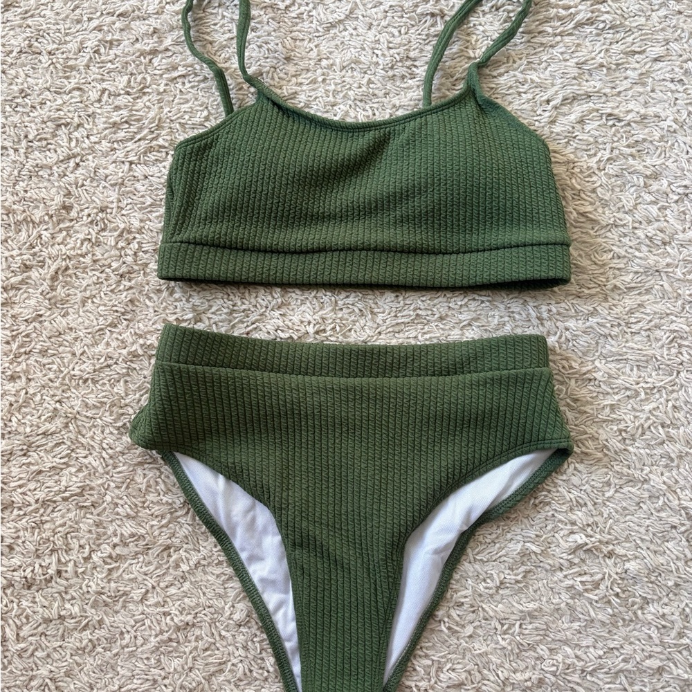 SHEIN Green Textured Bikini Set